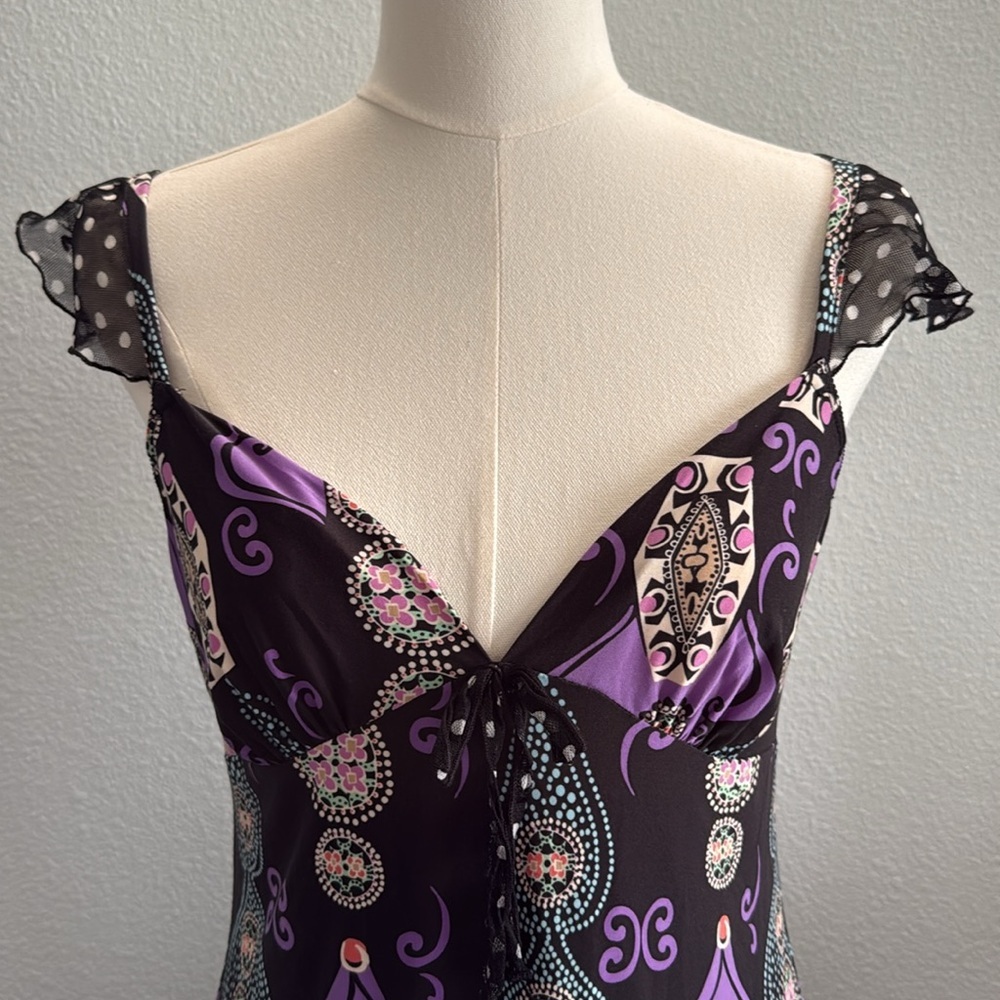 Bisou Bisou by Michele Bohbot Women’s Purple Black Printed Slip Dress XS - Picture 3 of 8